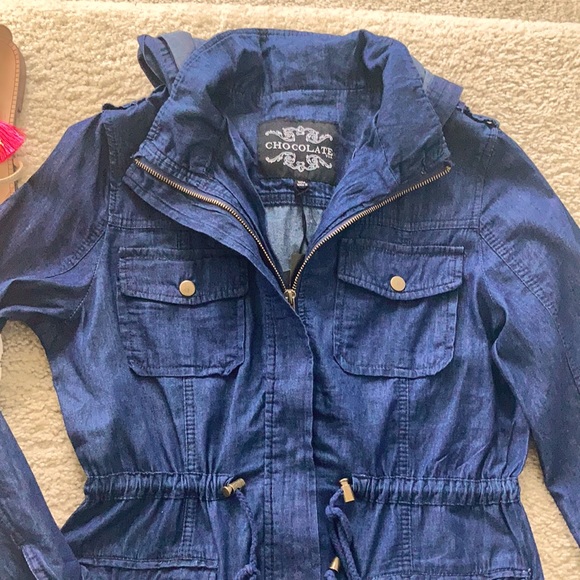 Hooded, Front Zip Denim Jacket - Picture 2 of 10